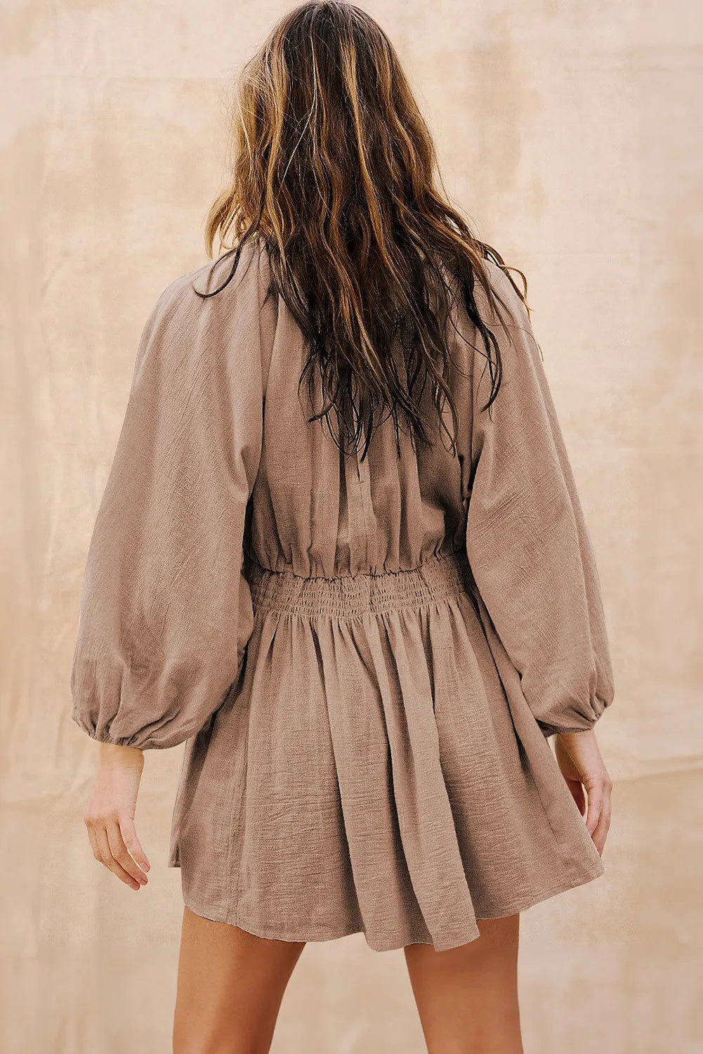 Smoke Gray Deep Neck Bubble Sleeve